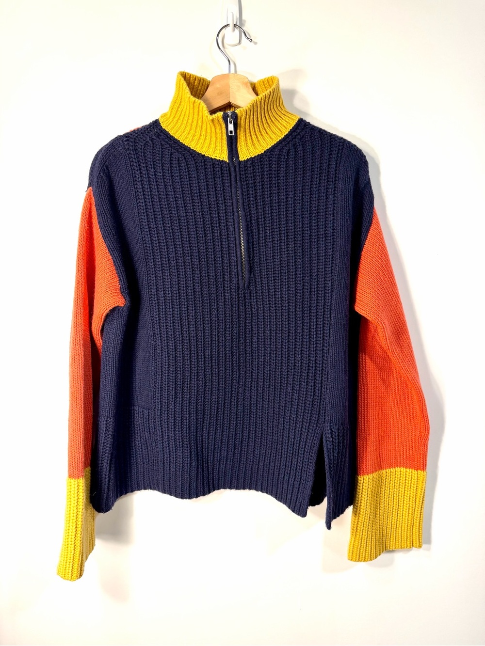 Victor Alfaro Navy, Orange & Yellow Ribbed Half-Zip Turtleneck Sweater